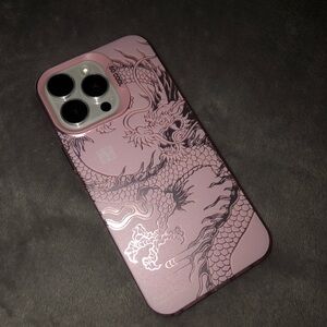 Light pink/ Baby pink Chinese Dragon Laser Shockproof IPhone 15 Pro Max case